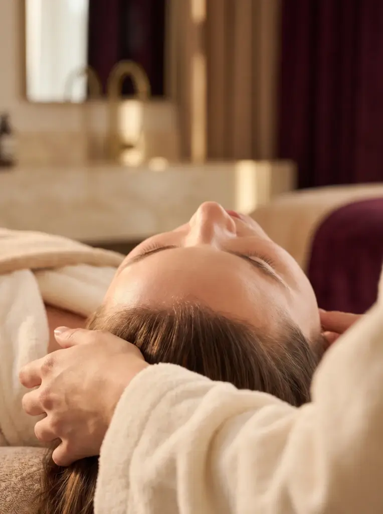 Close-up of smooth, even forehead skin after a skin treatment, soft focus