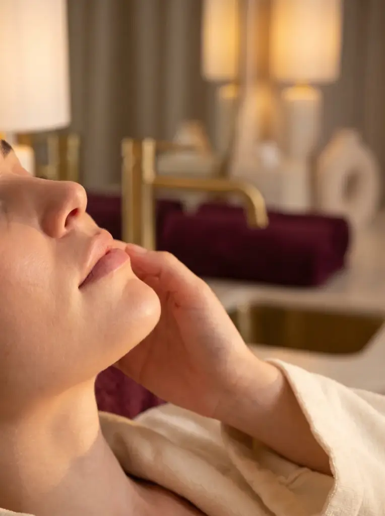 Close-up of smooth skin on a client's upper lip and cheek